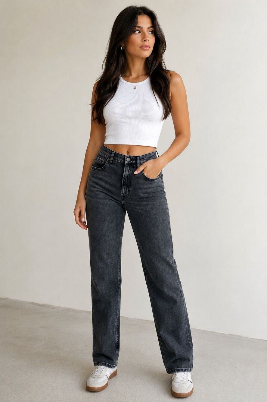 Everlane Black Gray High Rise Straight Jeans Ankle 27 Women